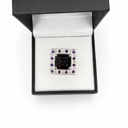 925 Silver Deep Violet Amethyst & American Diamond Statement Ring