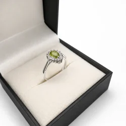 925 Sterling Silver Pear-Shaped Peridot & American Diamond Halo Ring