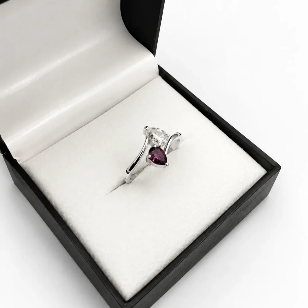 925 Sterling Silver Rhodolite Garnet & White Sapphire Elegance Ring