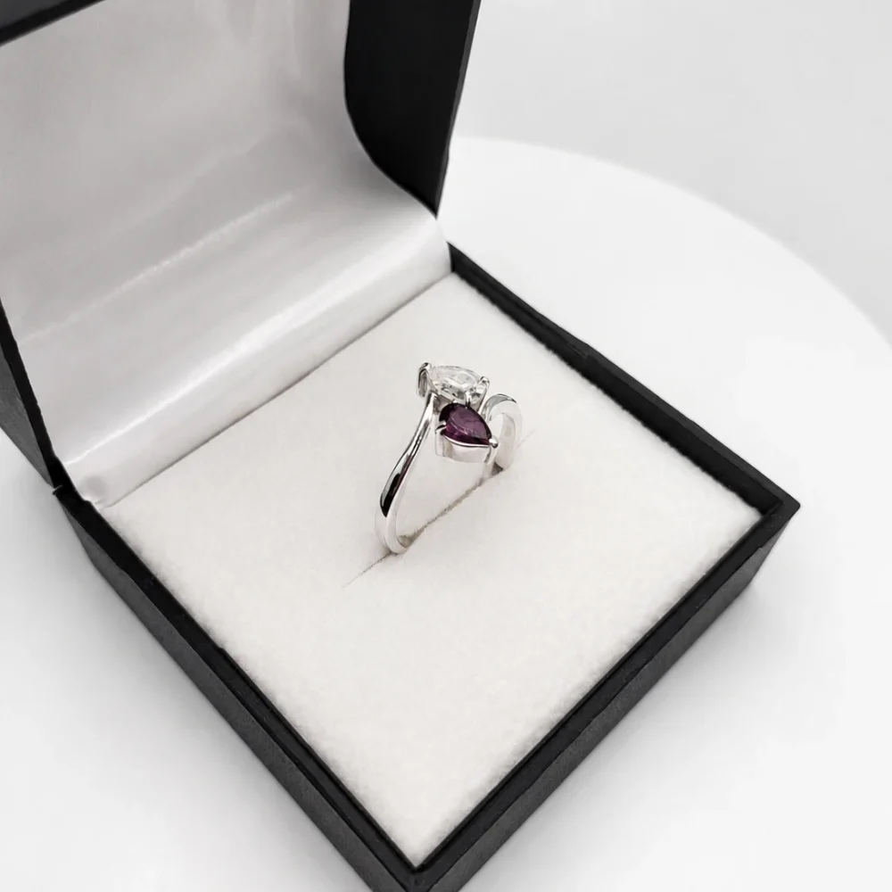 925 Sterling Silver Rhodolite Garnet & White Sapphire Elegance Ring