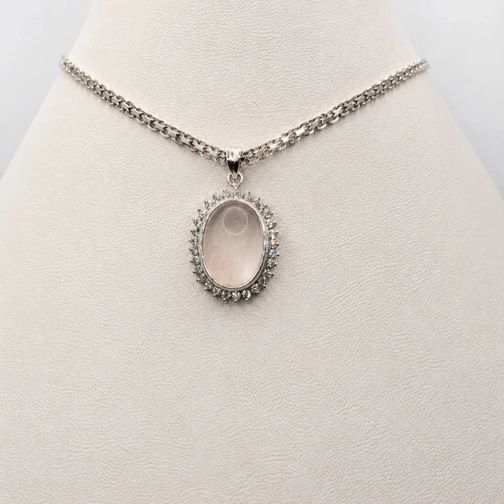 Moonstone 925 Silver American Diamond Pendant