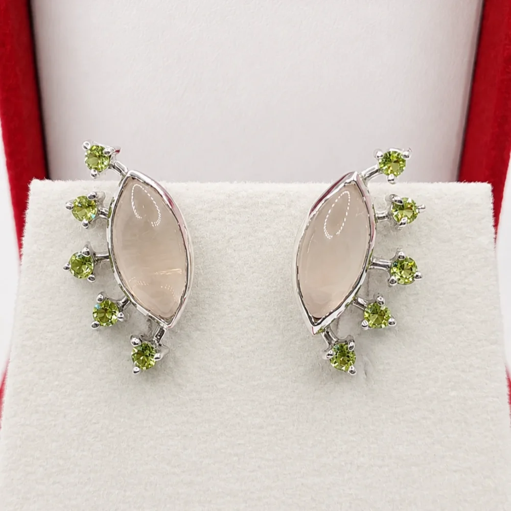 925 Silver Moonstone & Peridot Gemstone Drop Earrings
