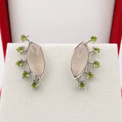 925 Silver Moonstone & Peridot Gemstone Drop Earrings