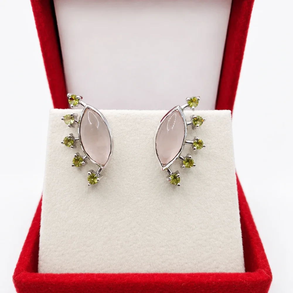 925 Silver Moonstone & Peridot Gemstone Drop Earrings