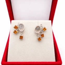 925 Silver Moonstone & Citrine Gemstone Drop Earrings