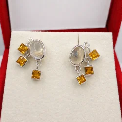 925 Silver Moonstone & Citrine Gemstone Drop Earrings