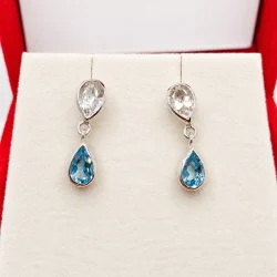 925 Silver Blue Topaz & White Sapphire Drop Earrings