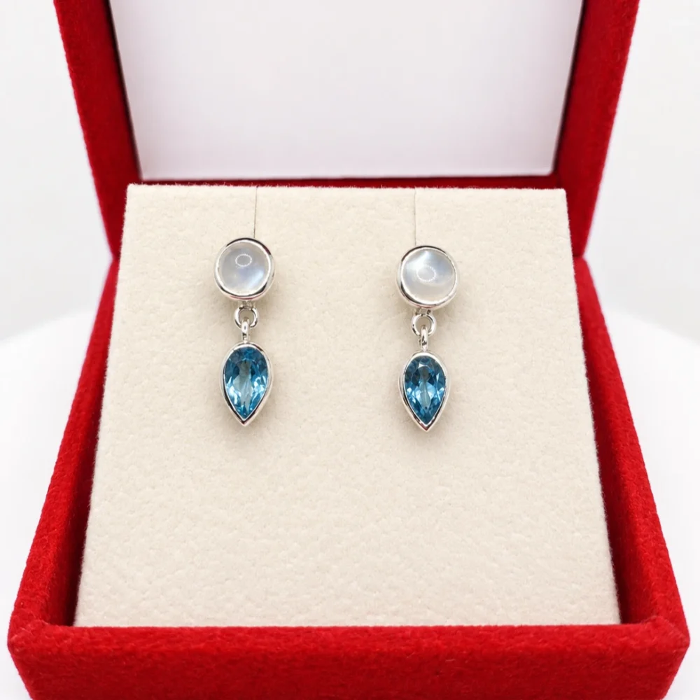 925 Silver Moonstone & Blue Topaz Drop Earrings