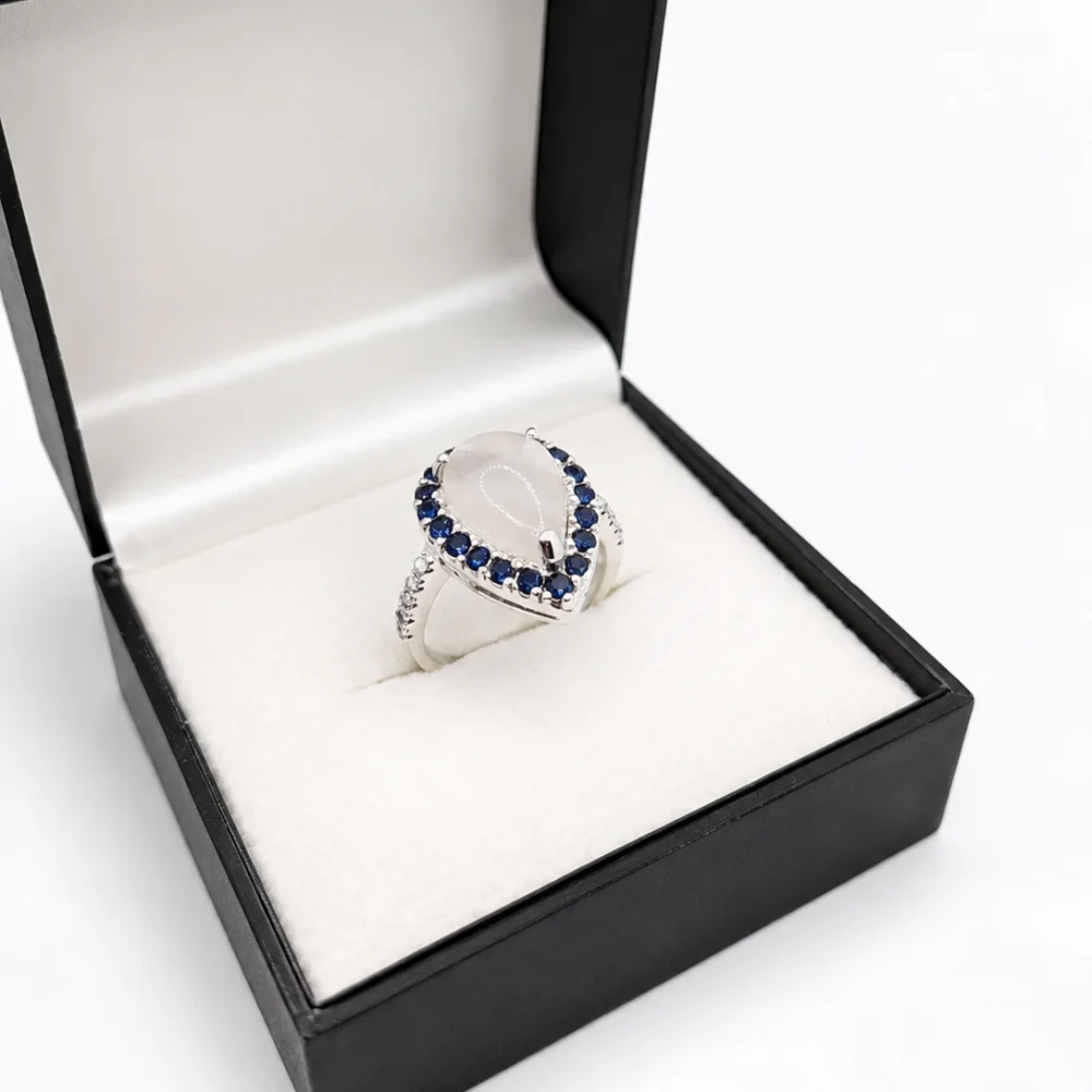 925 Silver Moonstone & Blue Sapphire Statement Ring