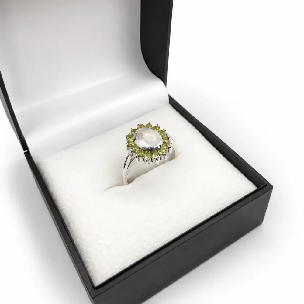Elowen Moonstone Peridot Ring