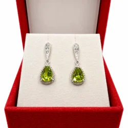 925 Silver Peridot & American Diamond Drop Earrings