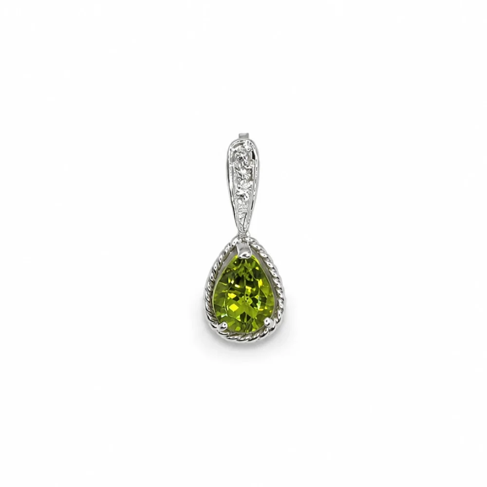 Peridot & American Diamond 925 Sterling Silver Pendant