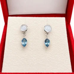 925 Silver Moonstone & Blue Topaz Drop Earrings