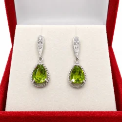 925 Silver Peridot & American Diamond Drop Earrings
