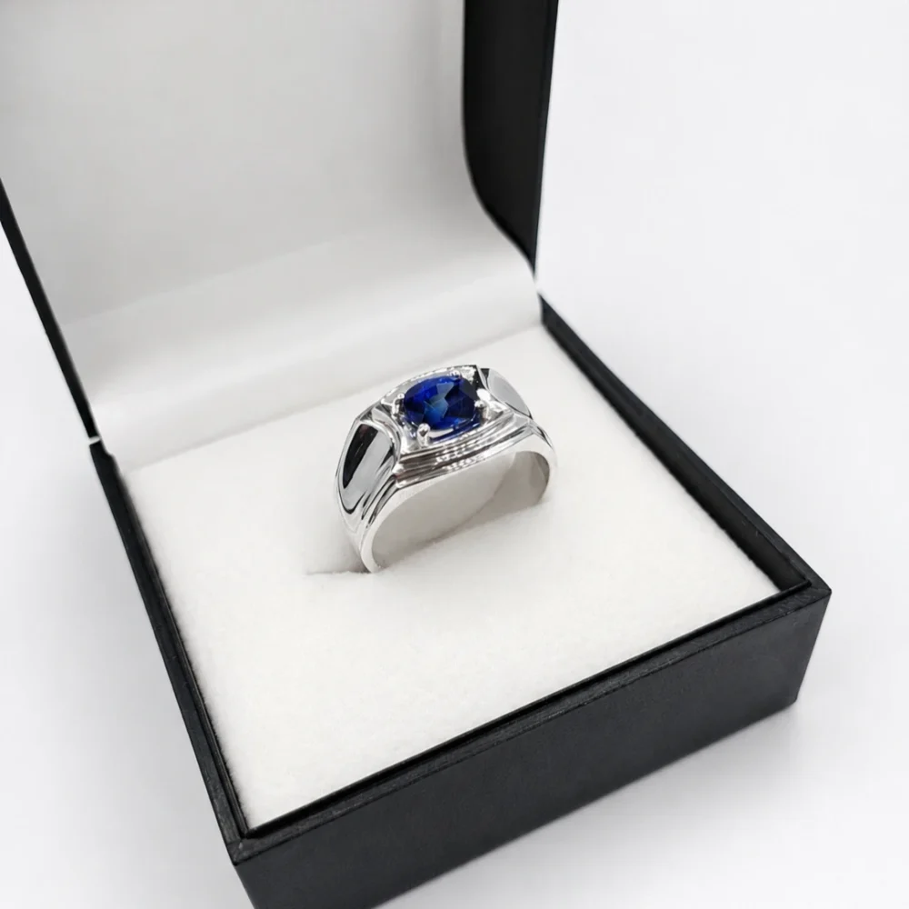 925 Sterling Silver 1.32ct Blue Sapphire Statement Ring