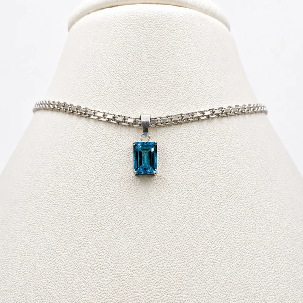 925 Sterling Silver Blue Topaz Pendant