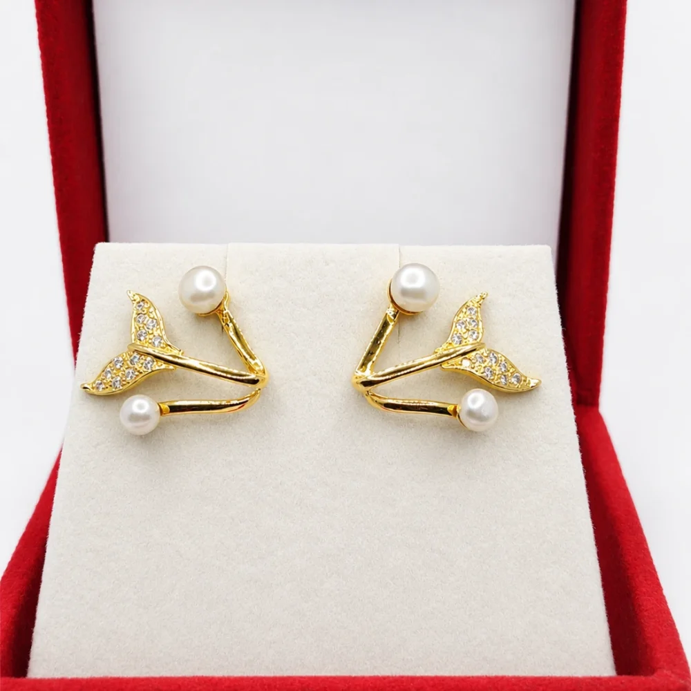 22K Gold Pearl & American Diamond Floral Earrings